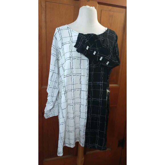 Ali Miles Black & White Tunic New Abstract Design Top Size XLCrepe - Picture 1 of 9